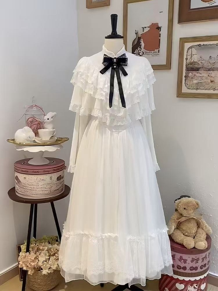 Japanese Women Formal Wear - Japanese Short Sleeve Bow Lace Dress