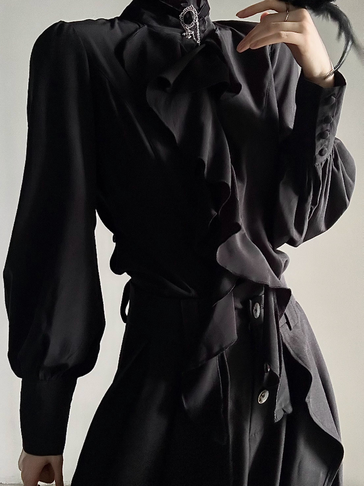 Japanese Women Formal Wear - Vintage Gothic Black Bottoming Shirt Women