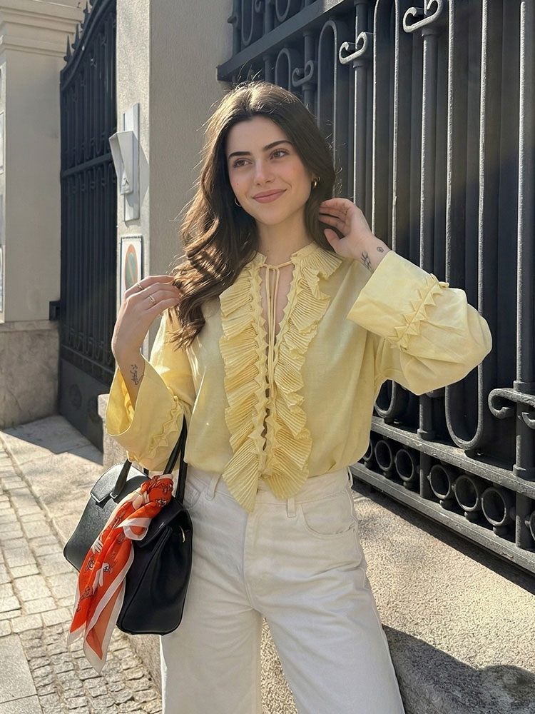 Women'S Formal Wear Blouse - HH Women Yellow Long Sleeve Blouse