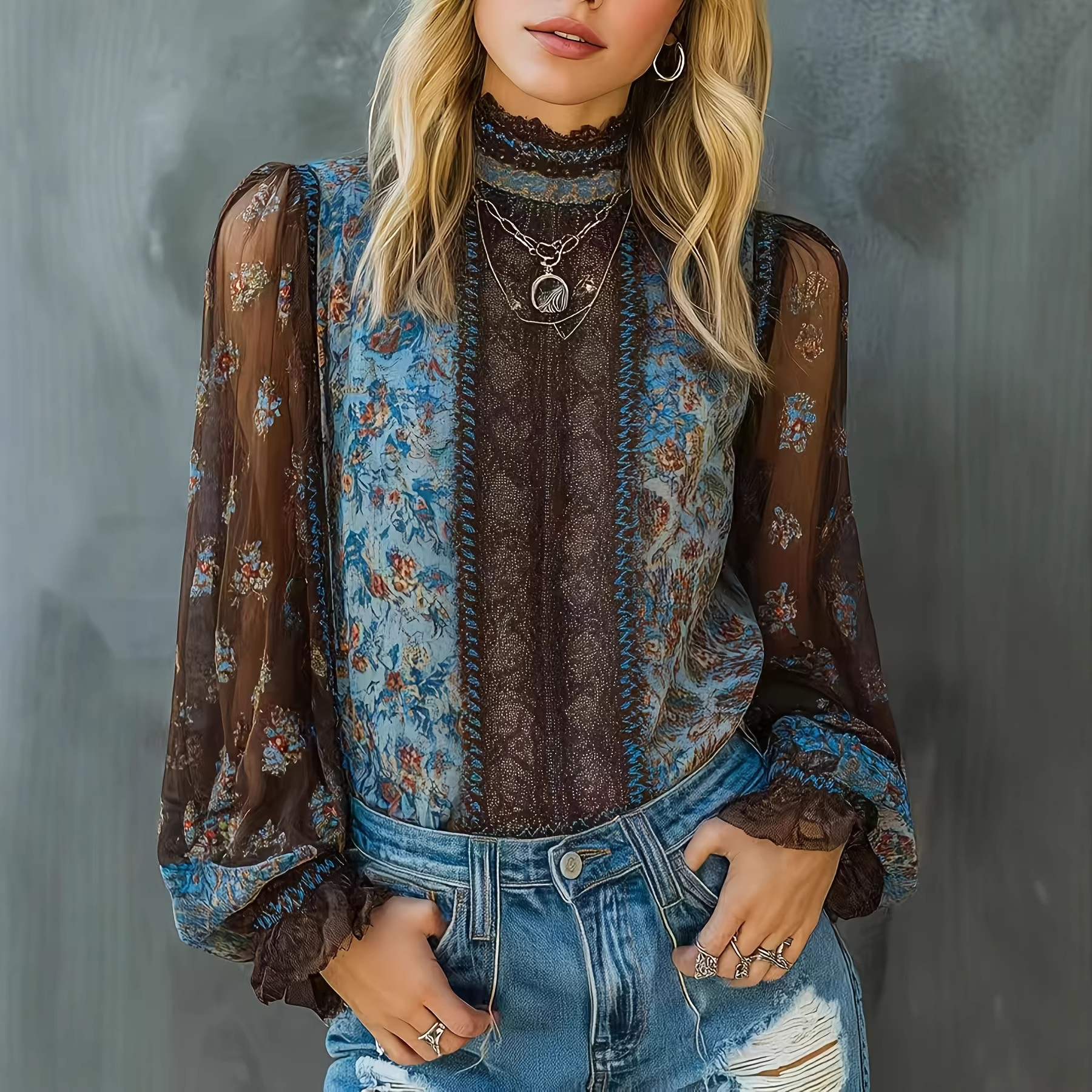 Women's Boho Floral Print Blou - Women'S Formal Wear Blouse のレビューと価格