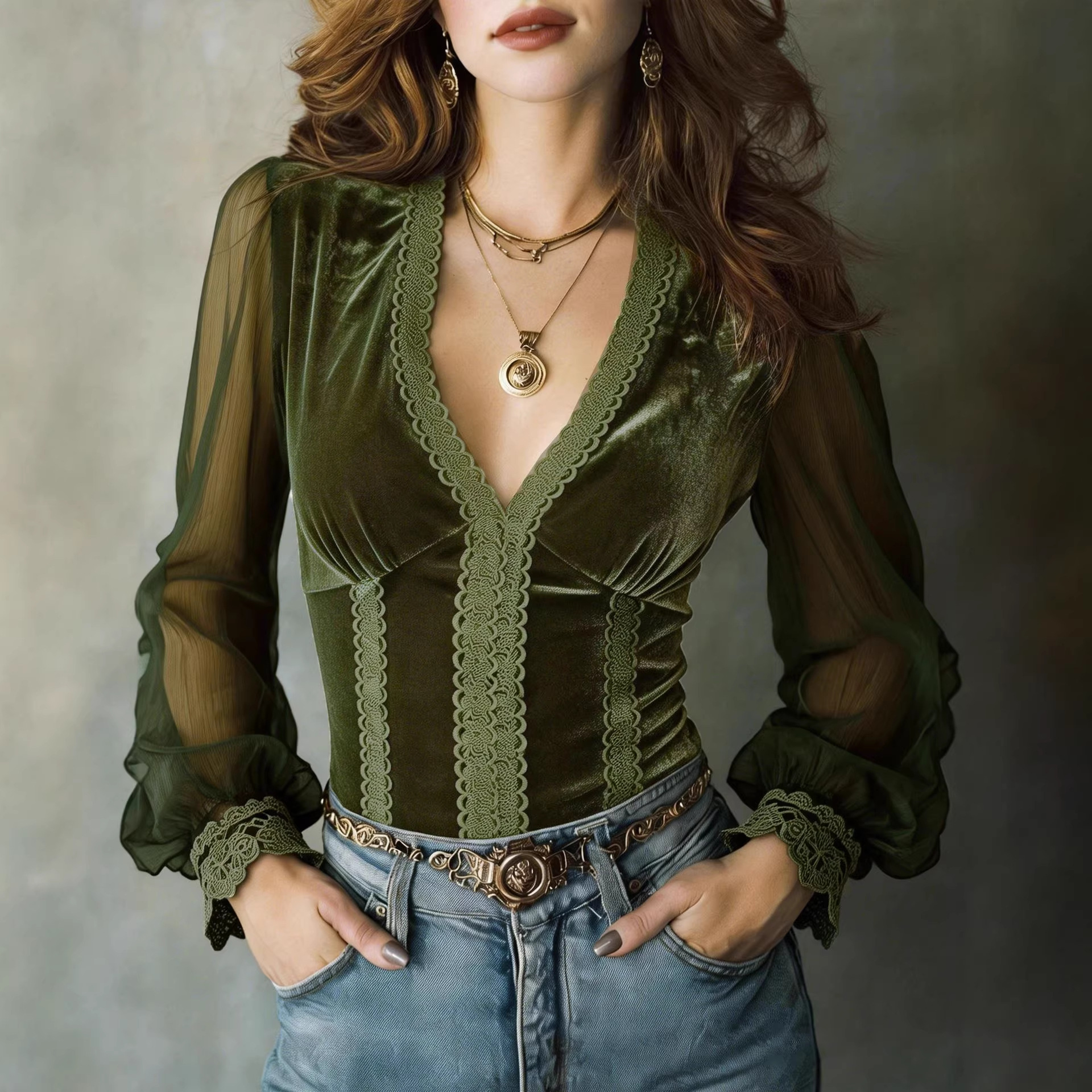 Velvet Blouse for Women Sexy D - Women'S Formal Wear Blouse のレビューと価格