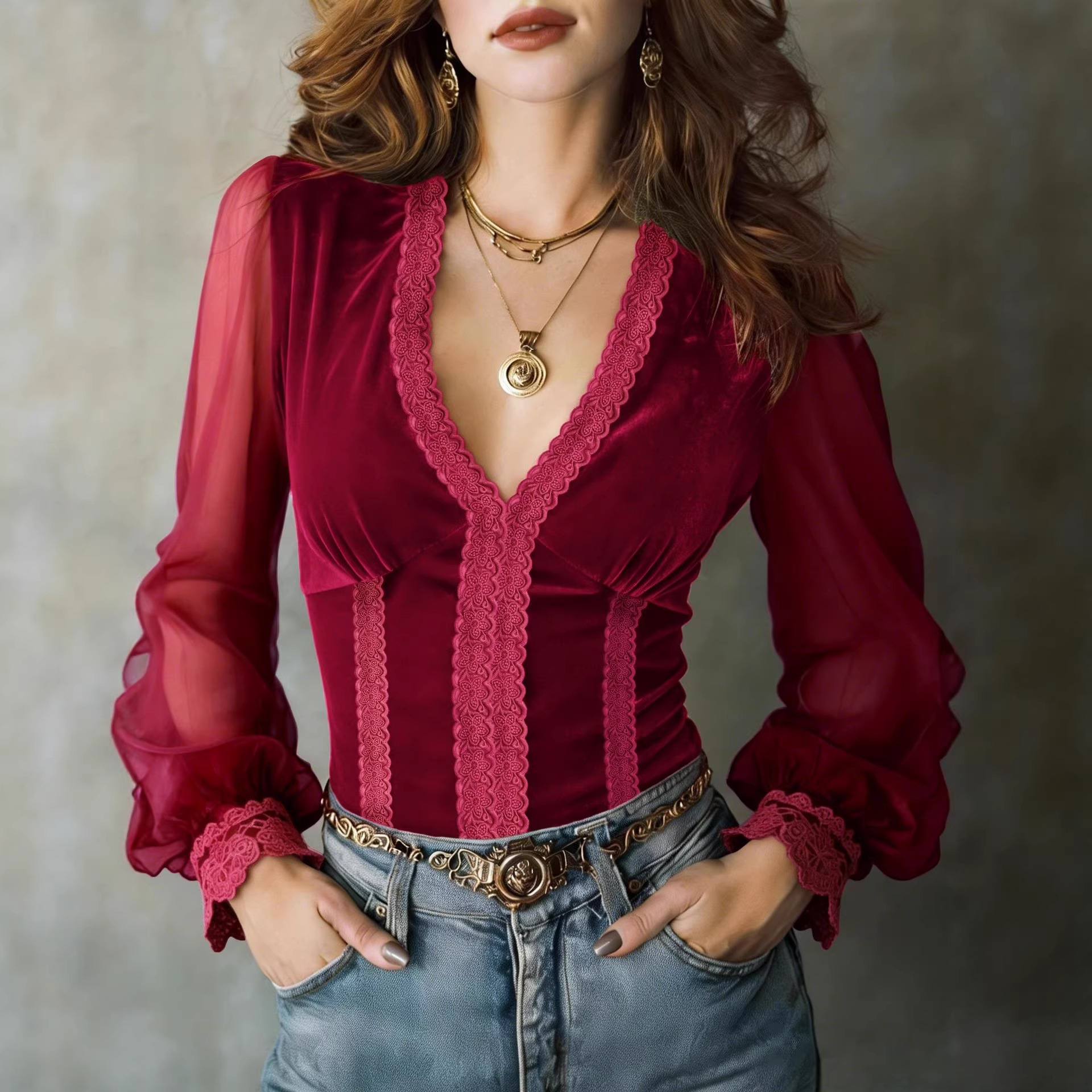 Velvet Blouse for Women Sexy D - Women'S Formal Wear Blouse のレビューと価格