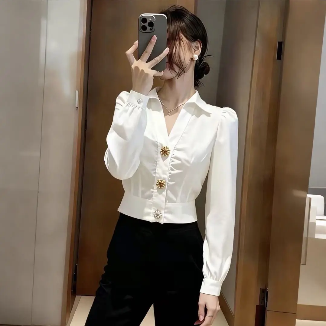 Elegant White Shirt V Neck Blo - Women Formal Wear White Shirt のレビューと価格