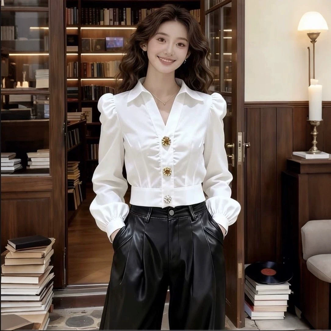 Elegant White Shirt V Neck Blo - Women Formal Wear White Shirt のレビューと価格
