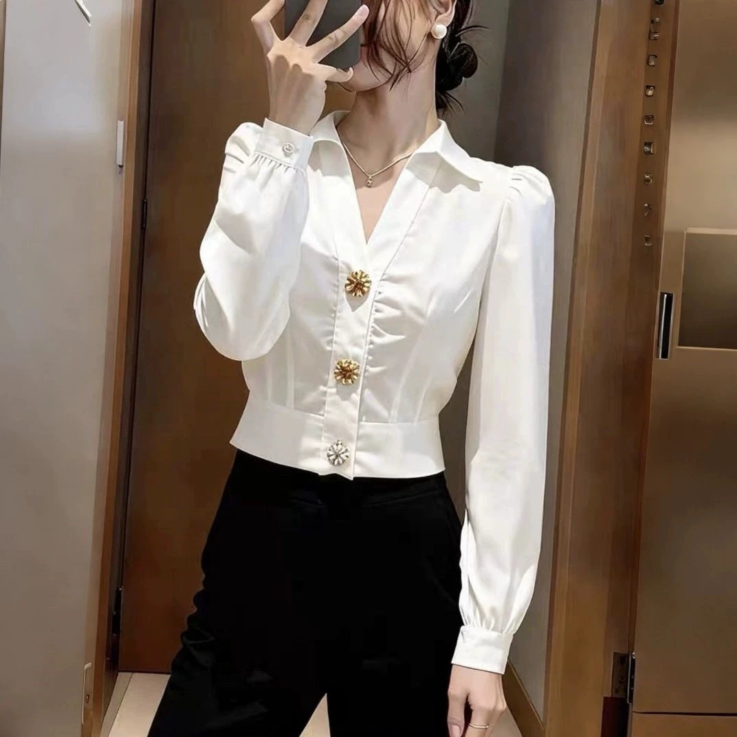 Elegant White Shirt V Neck Blo - Women Formal Wear White Shirt のレビューと価格