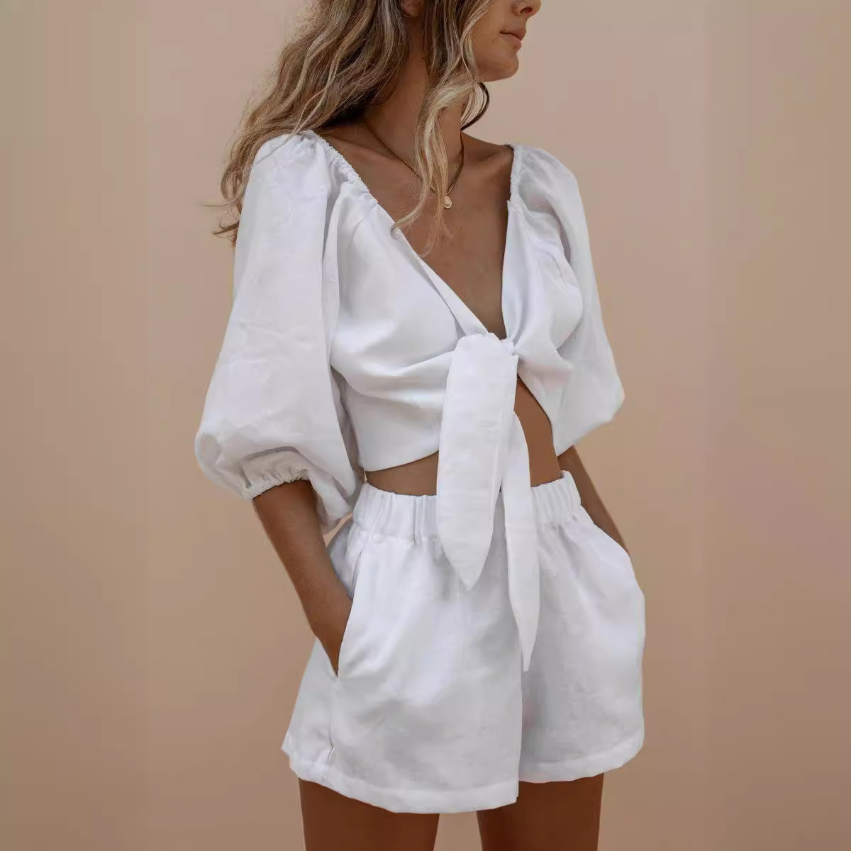 Puff Sleeve Lace Shorts Monoch - Monochrome Suit Set のレビューと価格