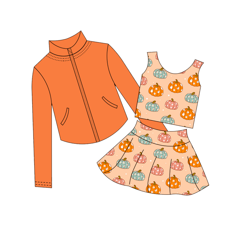 Thanksgiving Pumpkin Print Gir - Monochrome Suit Set のレビューと価格