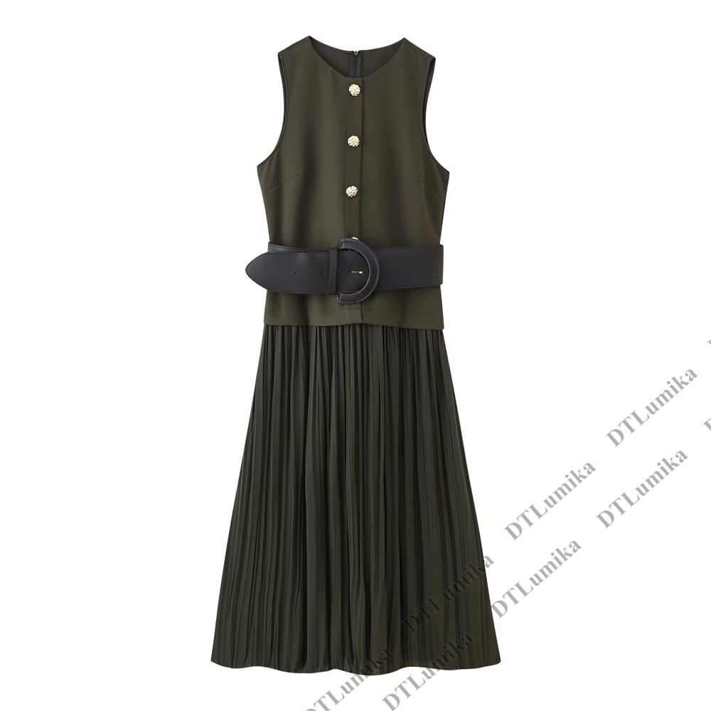 Women’s Olive Green Sleeveless - Women Formal Wear Belt のレビューと価格