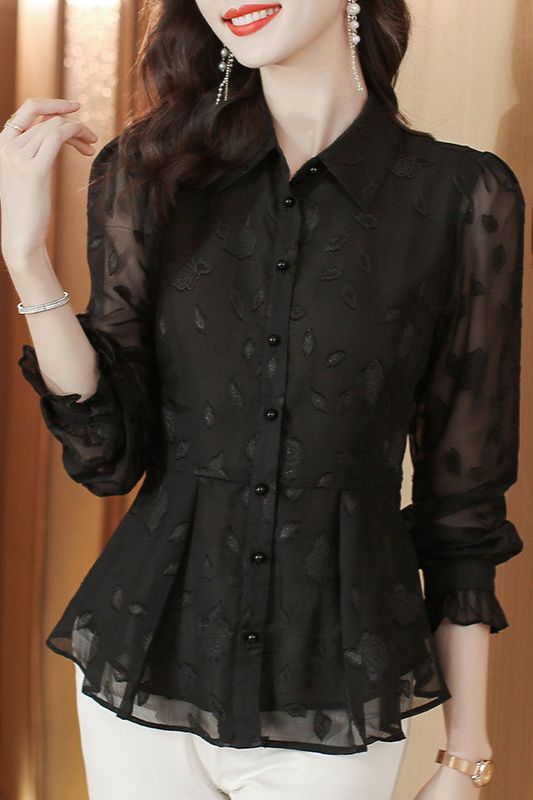Elegant Floral Long Sleeve Chi - Women'S Formal Wear Blouse のレビューと価格