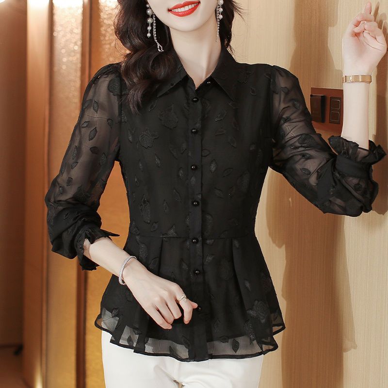 Elegant Floral Long Sleeve Chi - Women'S Formal Wear Blouse のレビューと価格