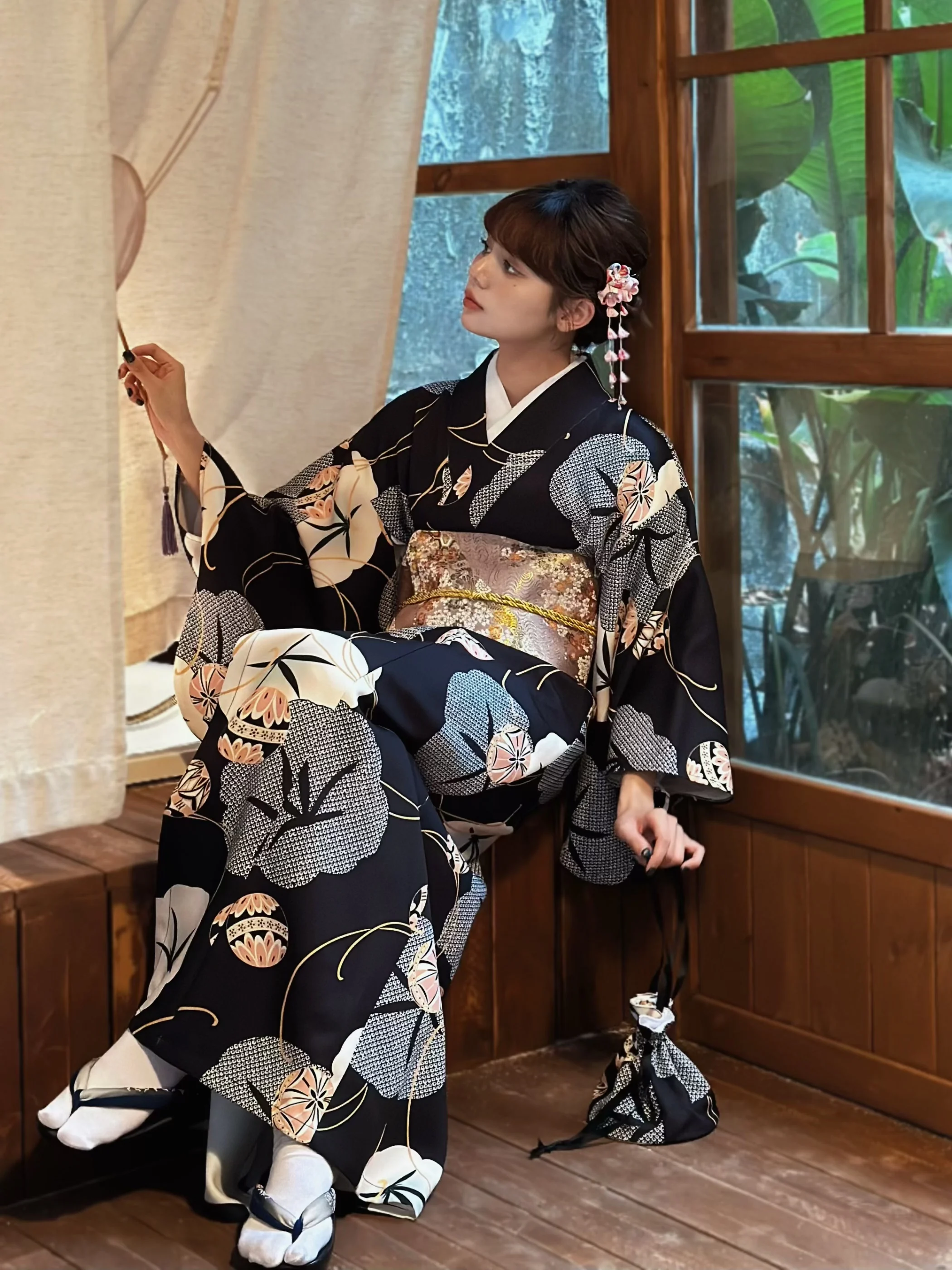 Women Japanese Kimono Black Co - Japanese Women Formal Wear のレビューと価格