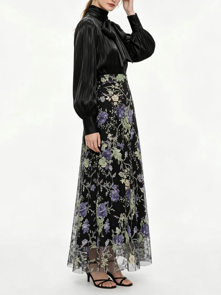 VGH Elegant Chic Black Floral  - Women'S Formal Wear Blouse のレビューと価格