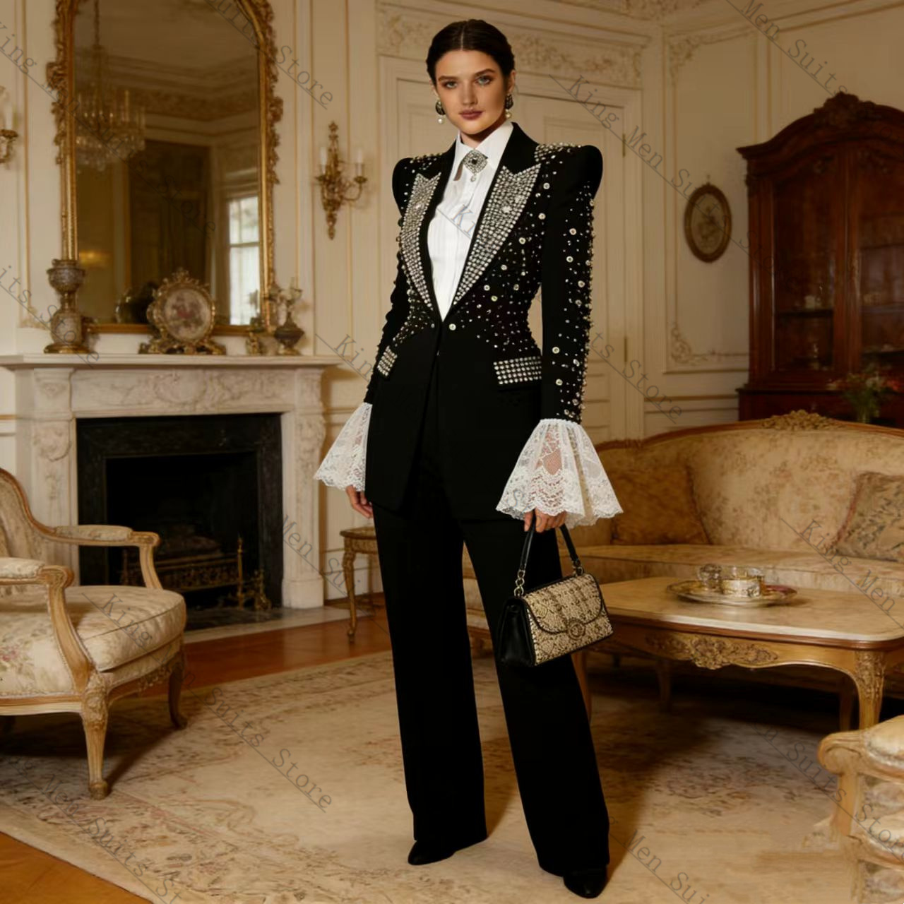 Crystals Black Women Suit Set  - Women Formal Wear Black のレビューと価格