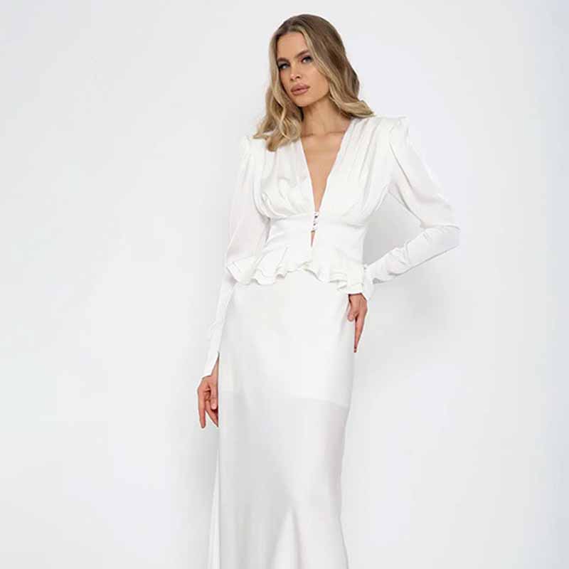 Women White Shirt Deep V Neck  - Women Formal Wear White Shirt のレビューと価格
