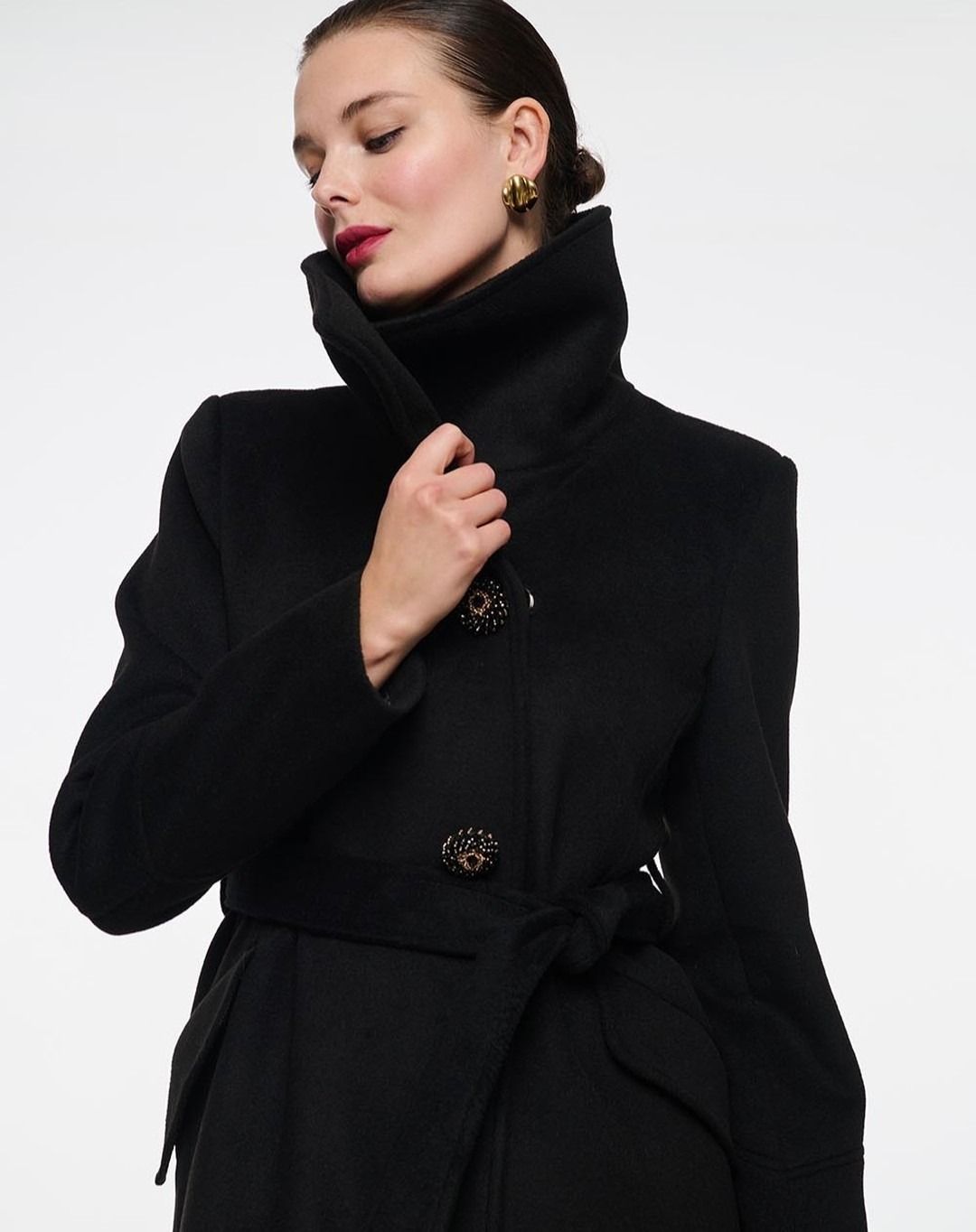 Vintage Black Stand Collar Wom - Women Formal Wear Belt のレビューと価格