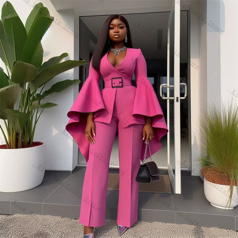 Pink Women Suits Set 2 Piece B - Women Formal Wear Belt のレビューと価格