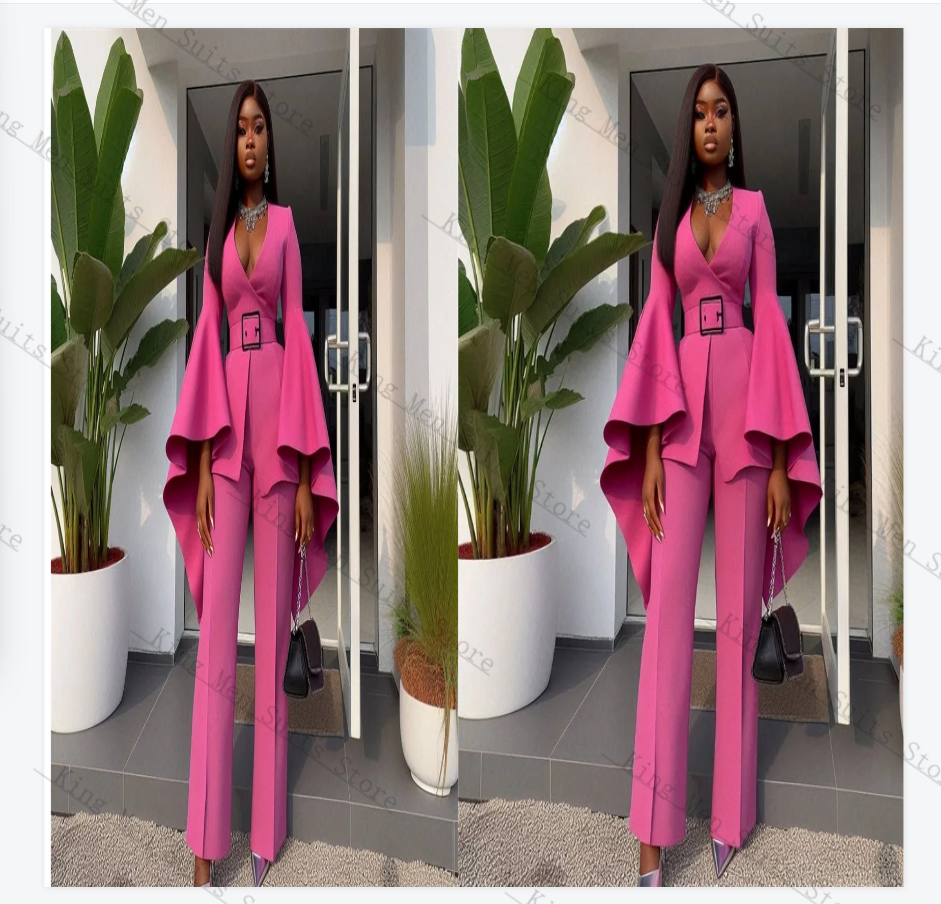 Pink Women Suits Set 2 Piece B - Women Formal Wear Belt のレビューと価格