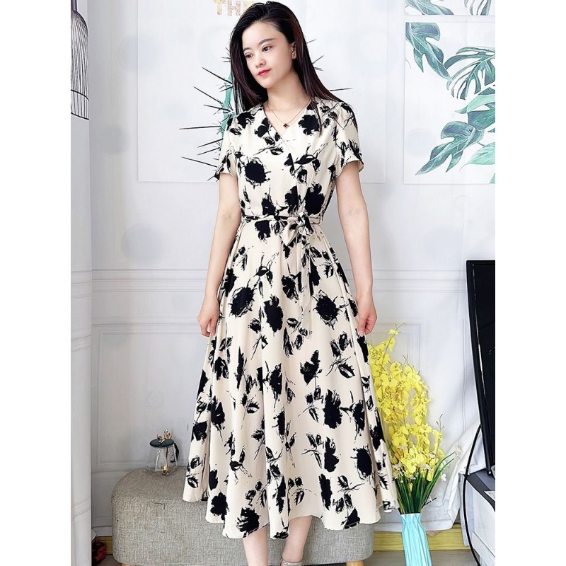 Elegant V-neck Short Sleeve Fl - Women Formal Wear Belt のレビューと価格