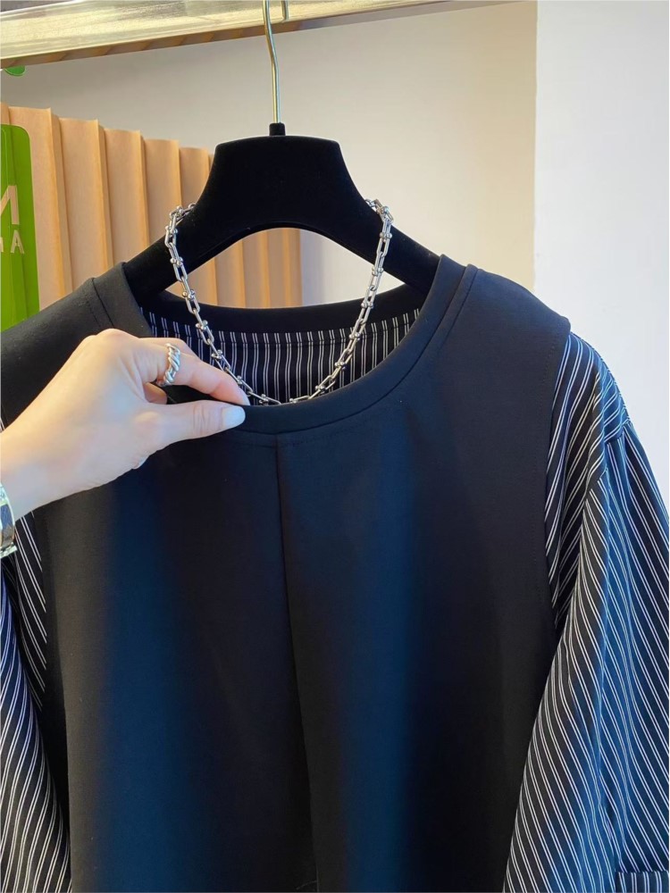Autumn Patchwork Fake Two Piec - Women'S Formal Wear Blouse のレビューと価格