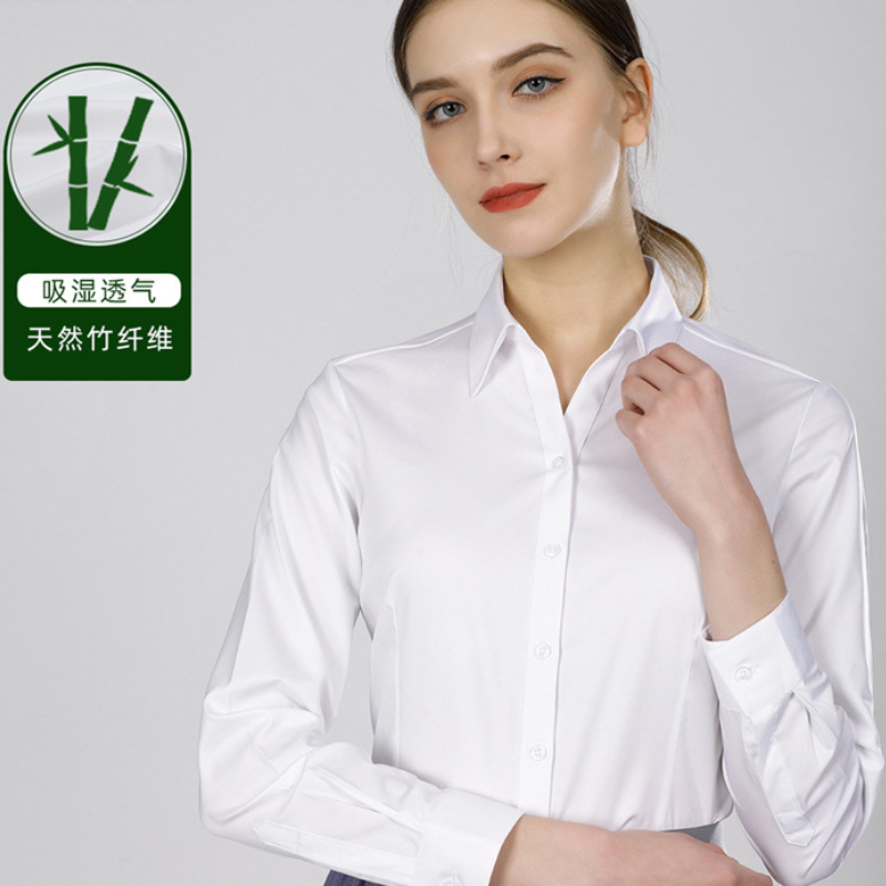 New bamboo fiber women's long- - Women Formal Wear White Shirt のレビューと価格
