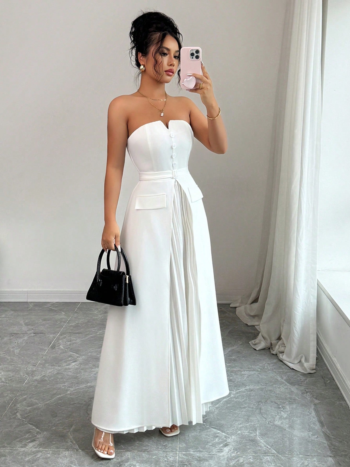 Women's White Strapless Maxi D - Women Formal Wear Belt のレビューと価格
