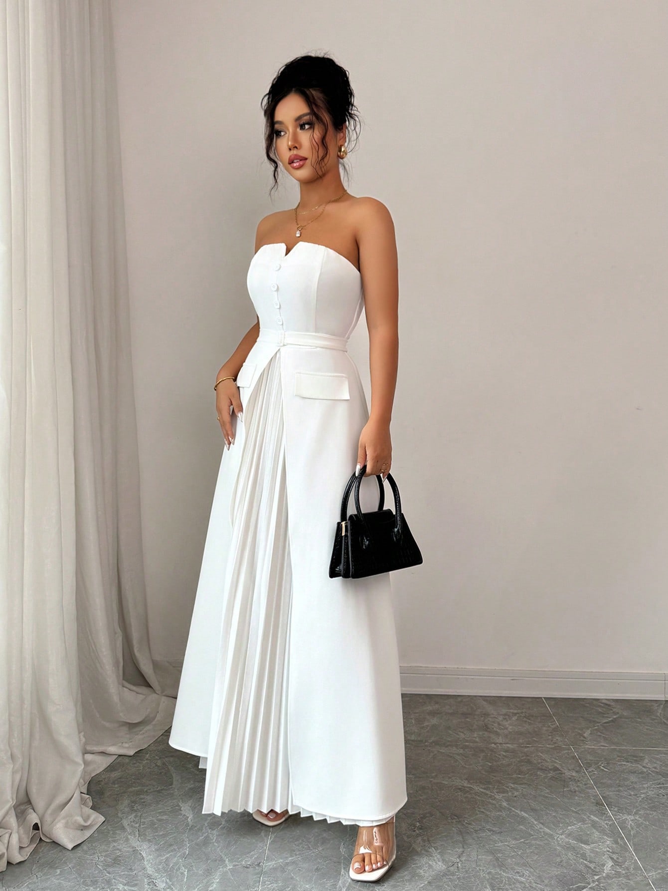 Women's White Strapless Maxi D - Women Formal Wear Belt のレビューと価格